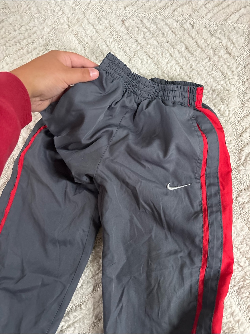 Nike boys Gray Track Pants with Red Side Stripe